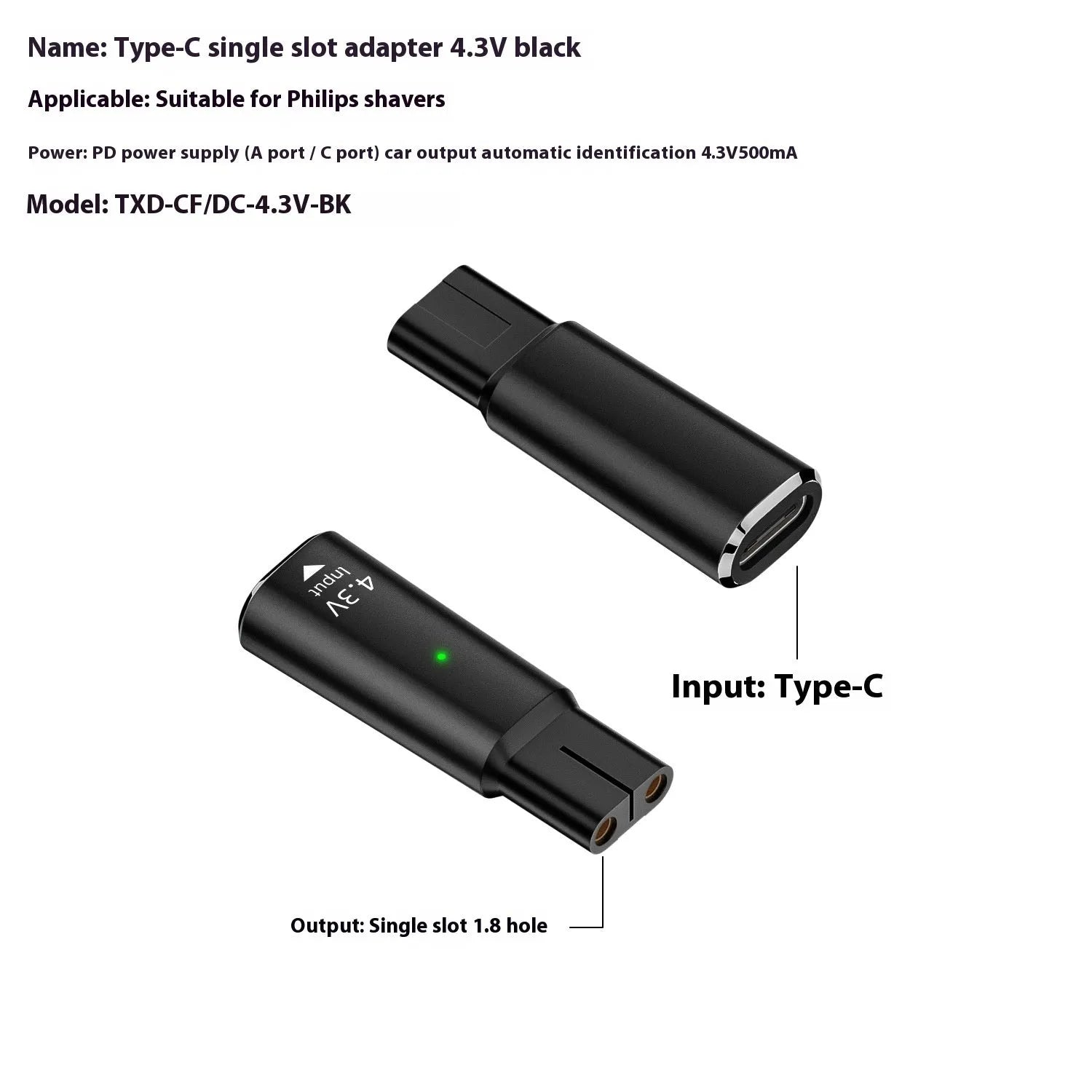 Black USB-C charging adapter for electric shavers and hair clippers on a grey background.
