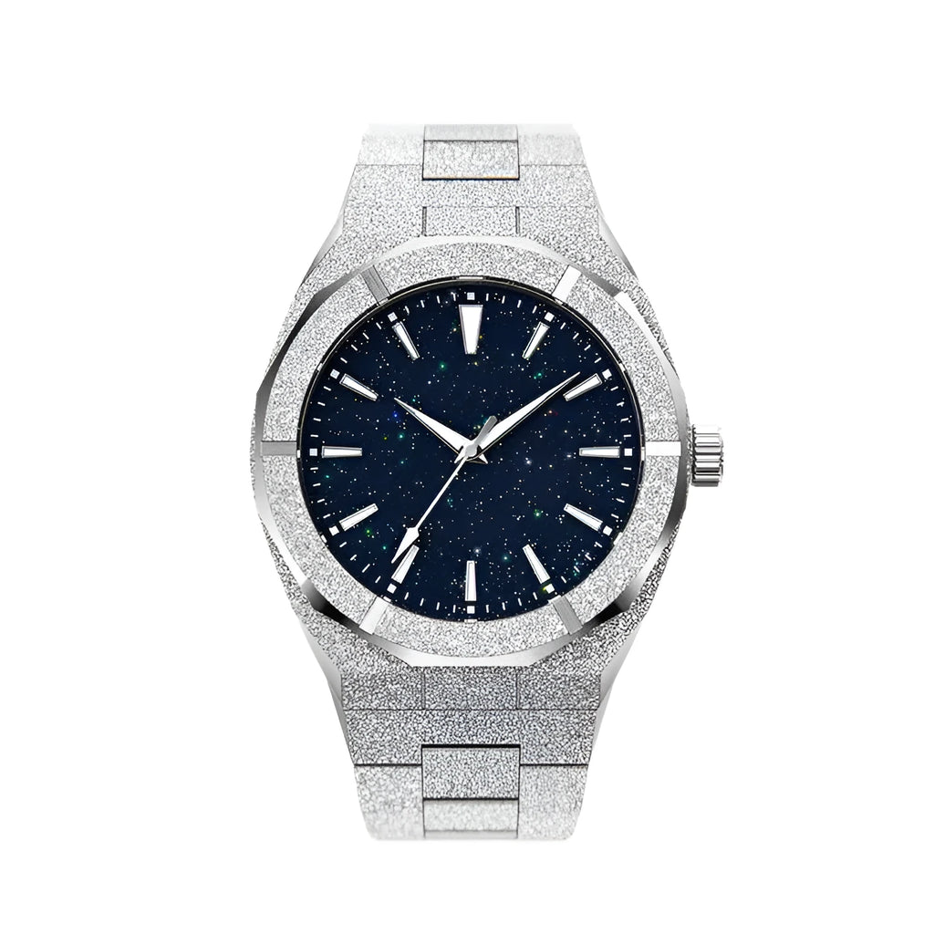Stainless steel men's waterproof watch with 42mm dial and mineral glass
