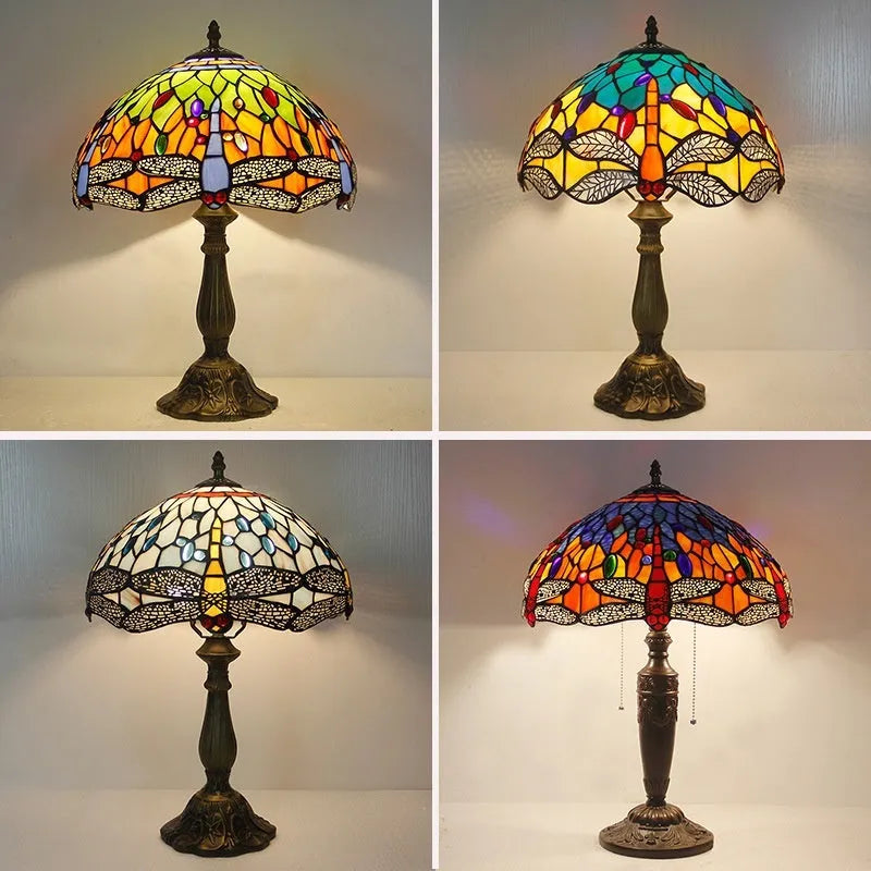 Tiffany dragonfly stone table lamp in European retro style with multiple size options