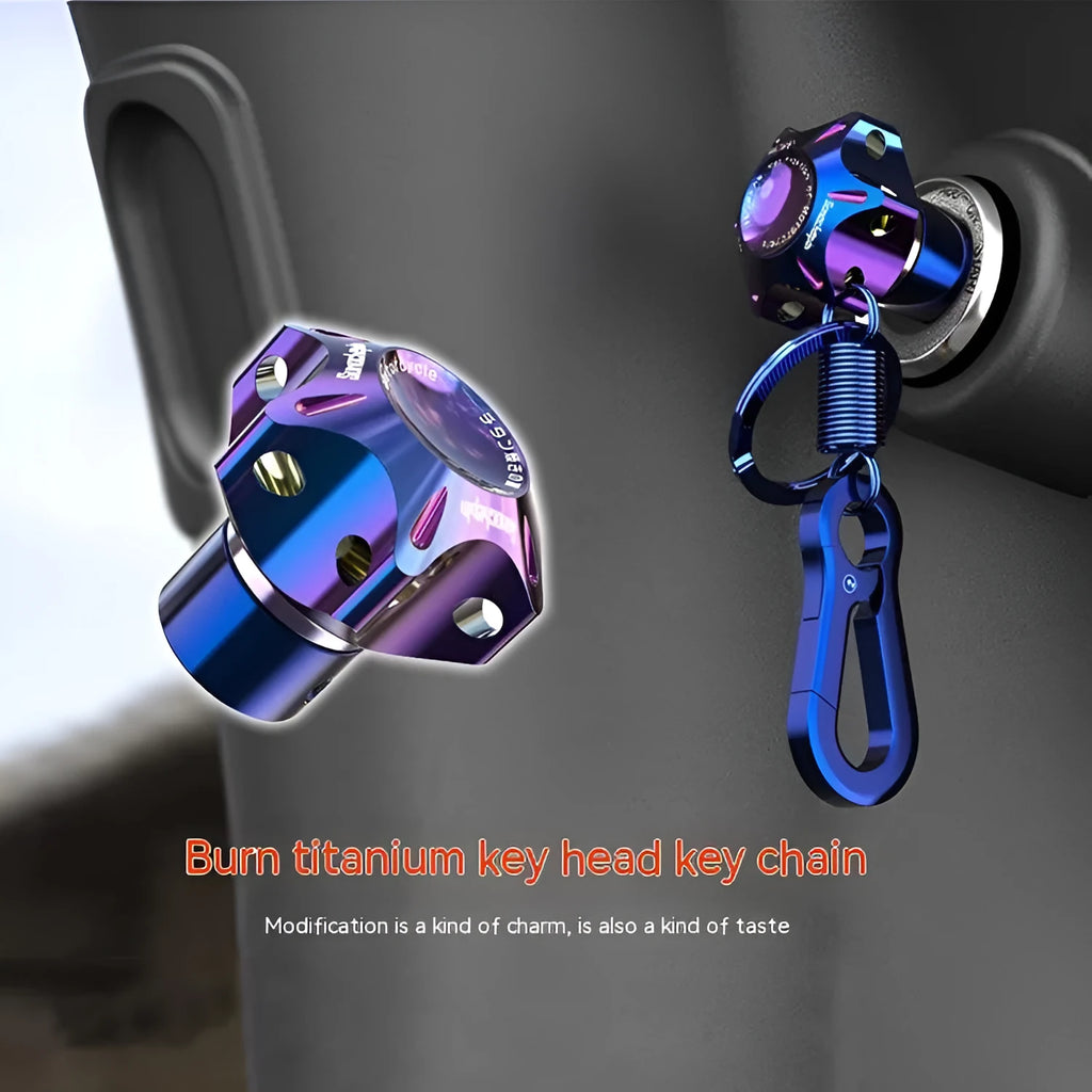 Blue and white T6 aluminium motorcycle key head cover in plum blossom design.