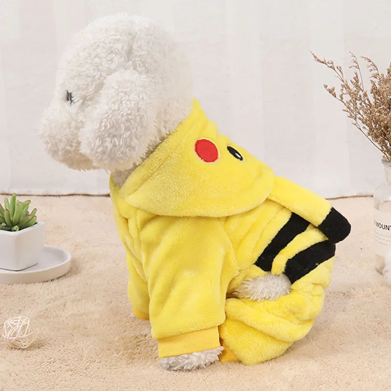 Fleece cat coat with hoodie in cartoon design for winter wear