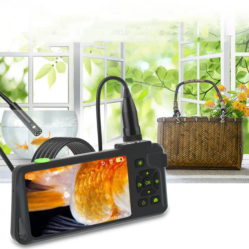 Handheld industrial endoscope with 4.5-inch screen and 5.5mm camera probe for automotive inspection