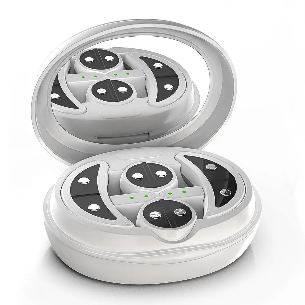 White handheld red light EMS facial and eye beauty massager device on a plain background.