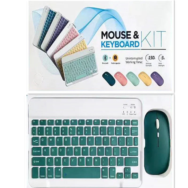 10-inch Bluetooth keyboard and wireless mouse set in multiple solid colours including pink, green, and yellow