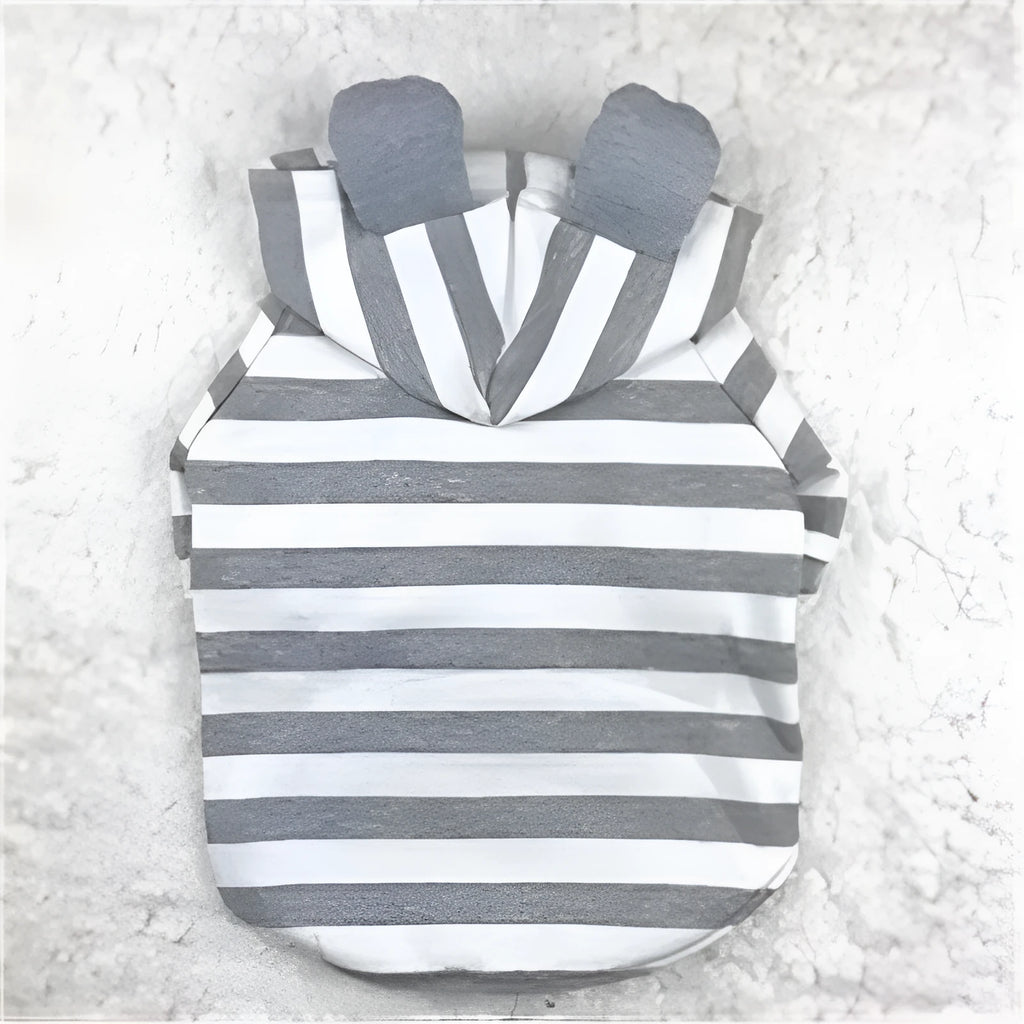Grey striped cotton sweater for small dogs and cats, pullover design, available in multiple sizes