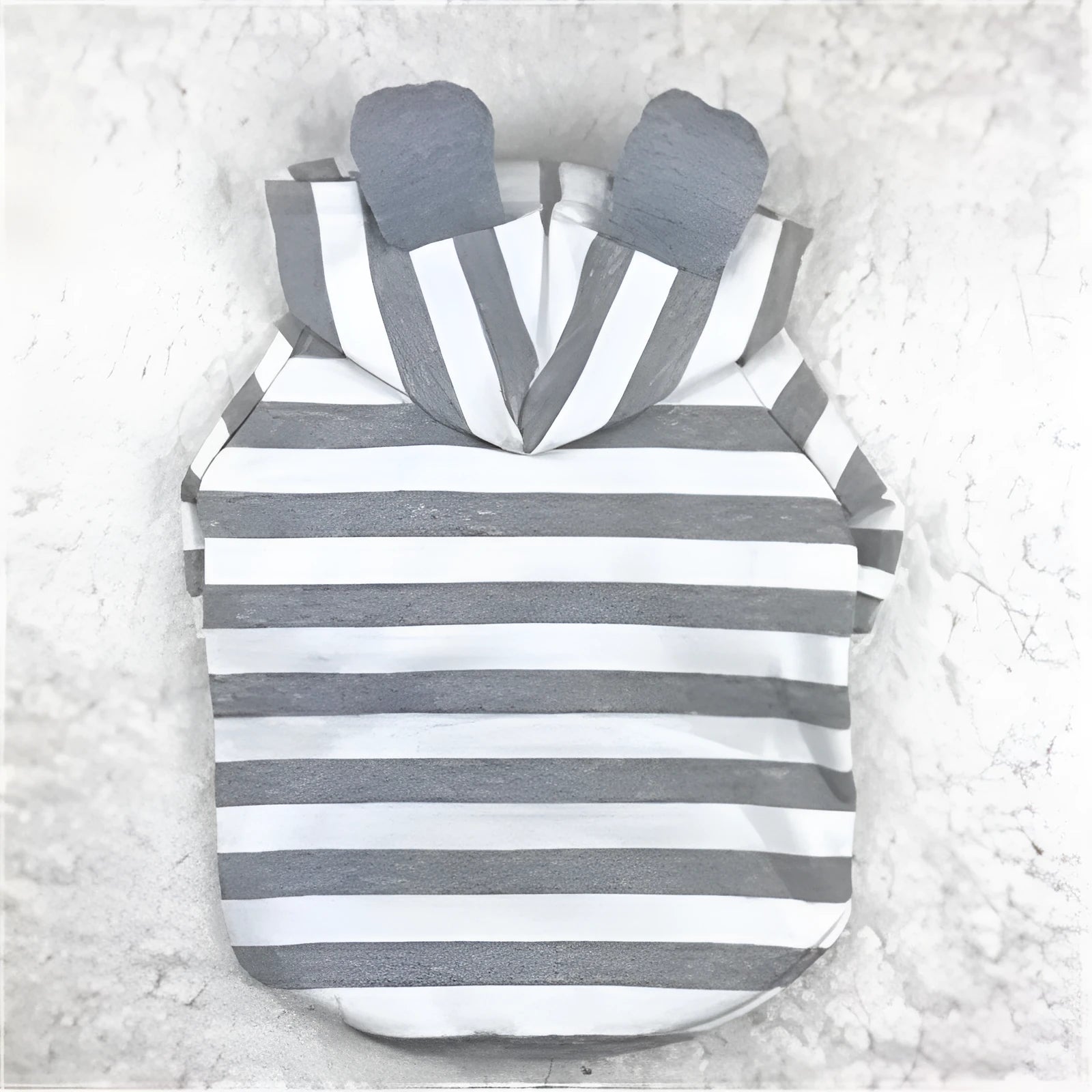 Grey striped cotton sweater for small dogs and cats, pullover design, available in multiple sizes