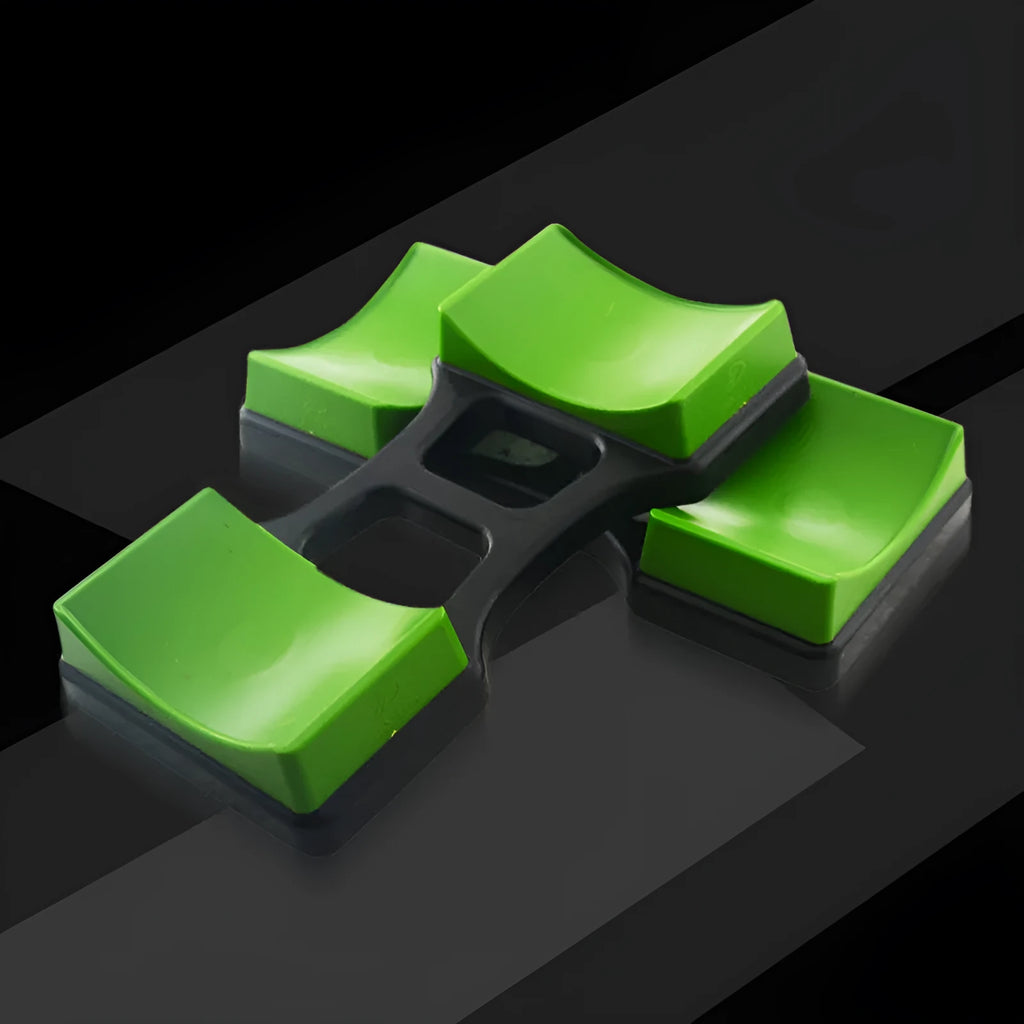 Grey ABS dumbbell rack on floor with two dumbbells