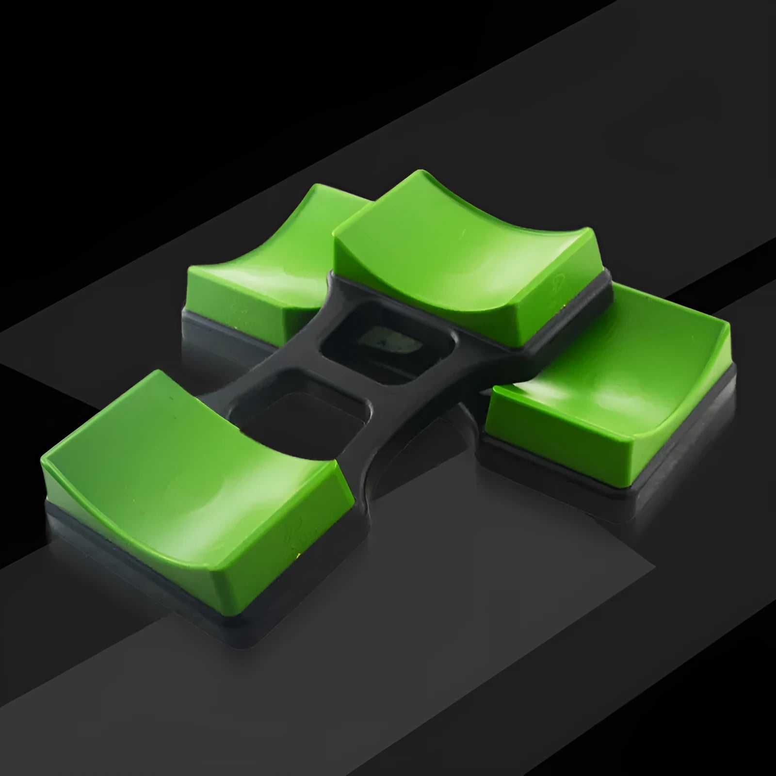 Grey ABS dumbbell rack on floor with two dumbbells