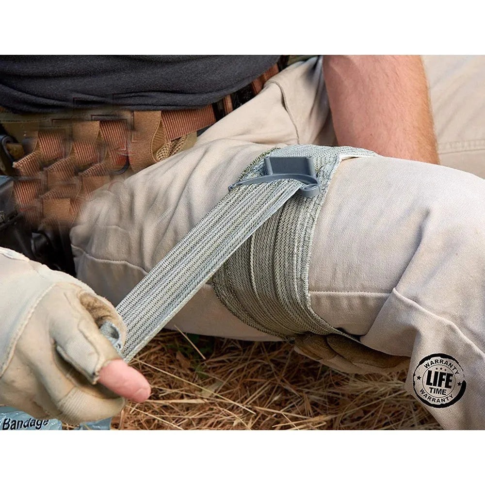 Portable outdoor training bandage with tactical gauze tape in compact packaging