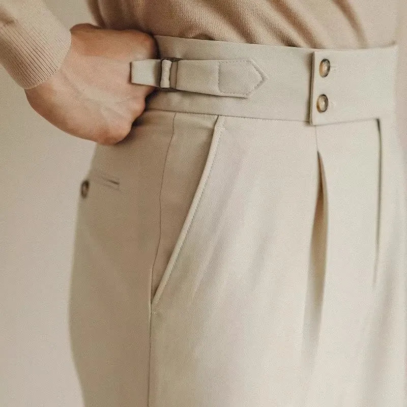 Slim fit straight-leg suit trousers in apricot, black, and white colours