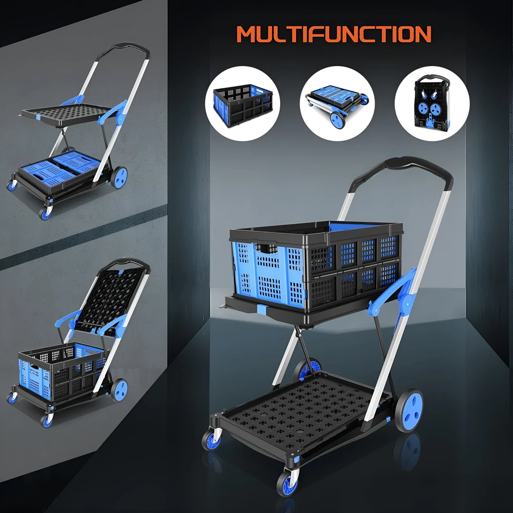 Foldable shopping cart with double-layer basket in selected colour option
