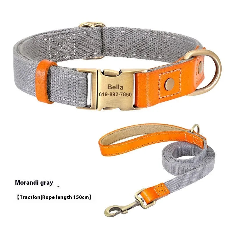 Small dog mohair collar and leash set in Mo Landi green, showing the neck ring and attached traction rope.
