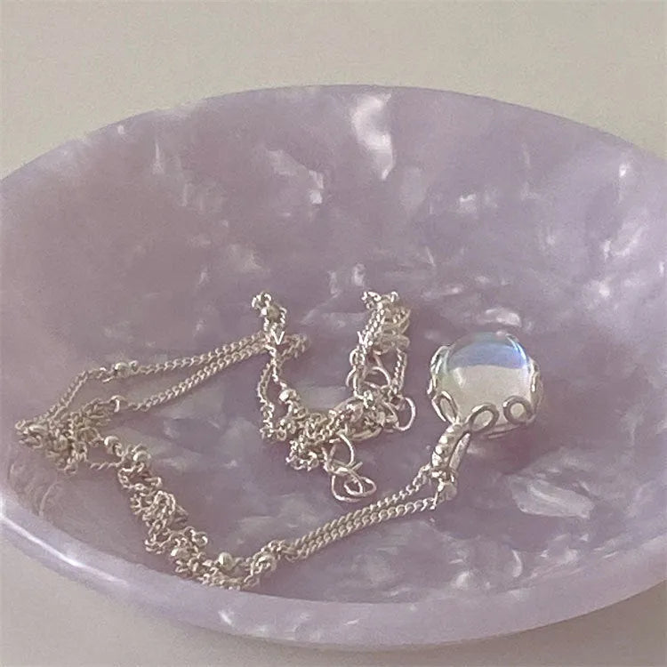 925 silver women's necklace with geometric stone pendant on adjustable curb chain