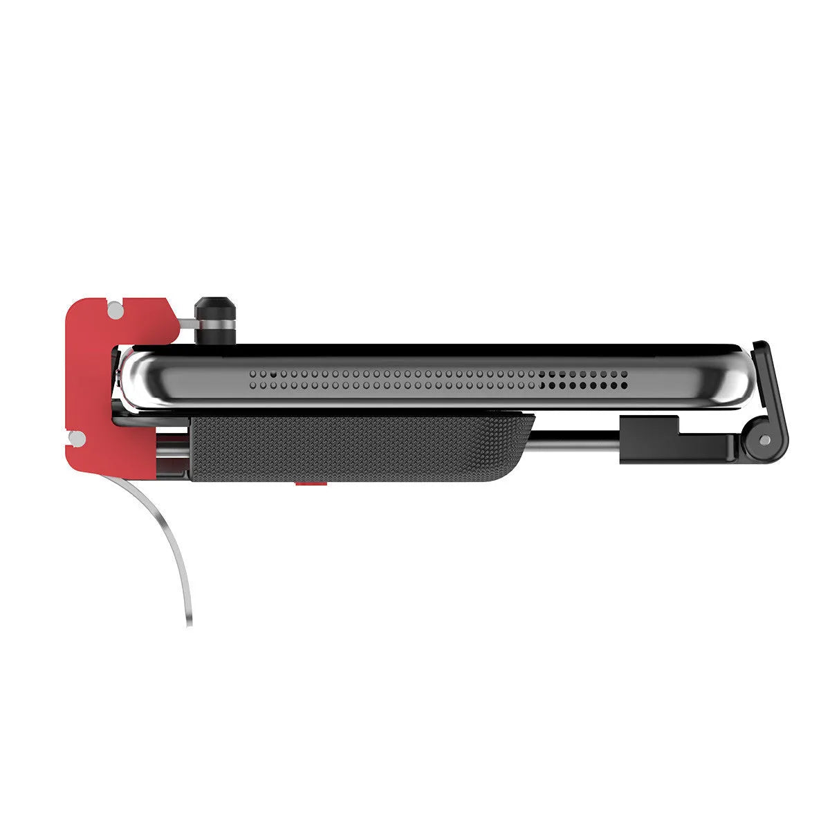 Black gaming phone mount with metal trigger controller and adjustable telescopic clip for 67-87mm wide mobile phones