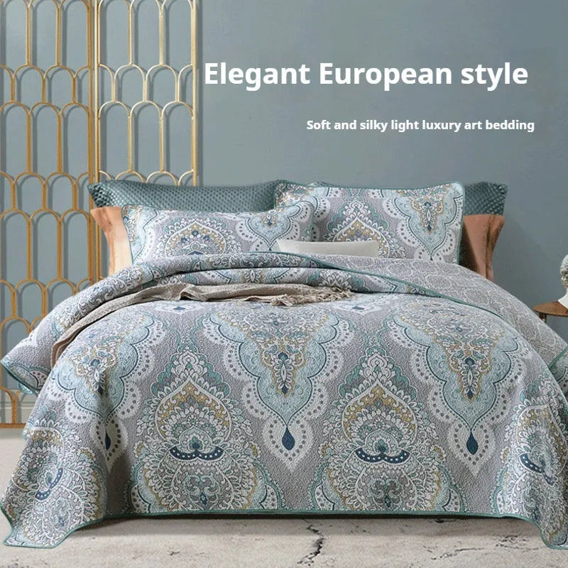 Pure cotton bedspread three-piece set with geometric pattern double-sided printing