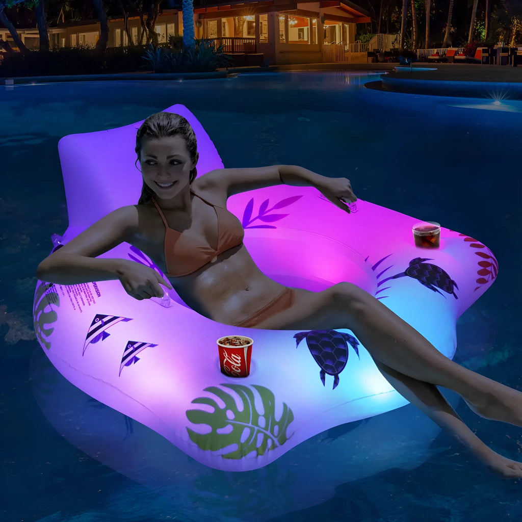 White luminous U-shaped inflatable float lounger on water, measuring 120cm by 120cm.
