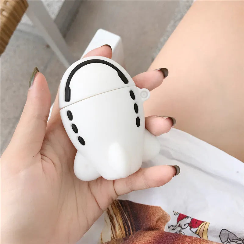 Cartoon airplane headset themed silicone flip case for Apple AirPods with hook attachment