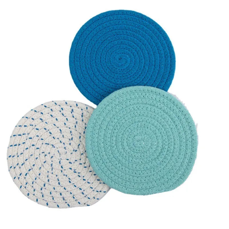 Three round cotton cord coaster placemats in chosen colour with 18cm diameter