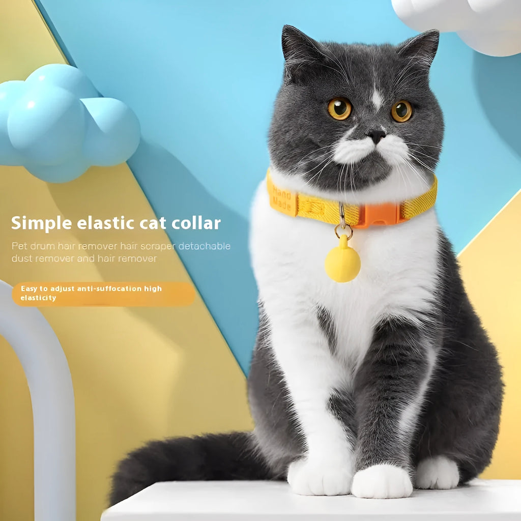 Small dog elastic polyester pet collar shown in seven colour options with adjustable 22-32cm sizing
