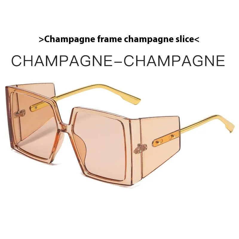 Large square frame metal sunglasses showing available colour options on an adult face.