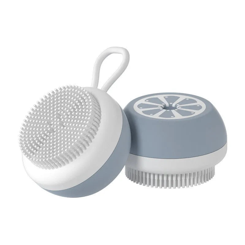 Yellow silicone pet bath brush with massage head and comb functions for dog grooming
