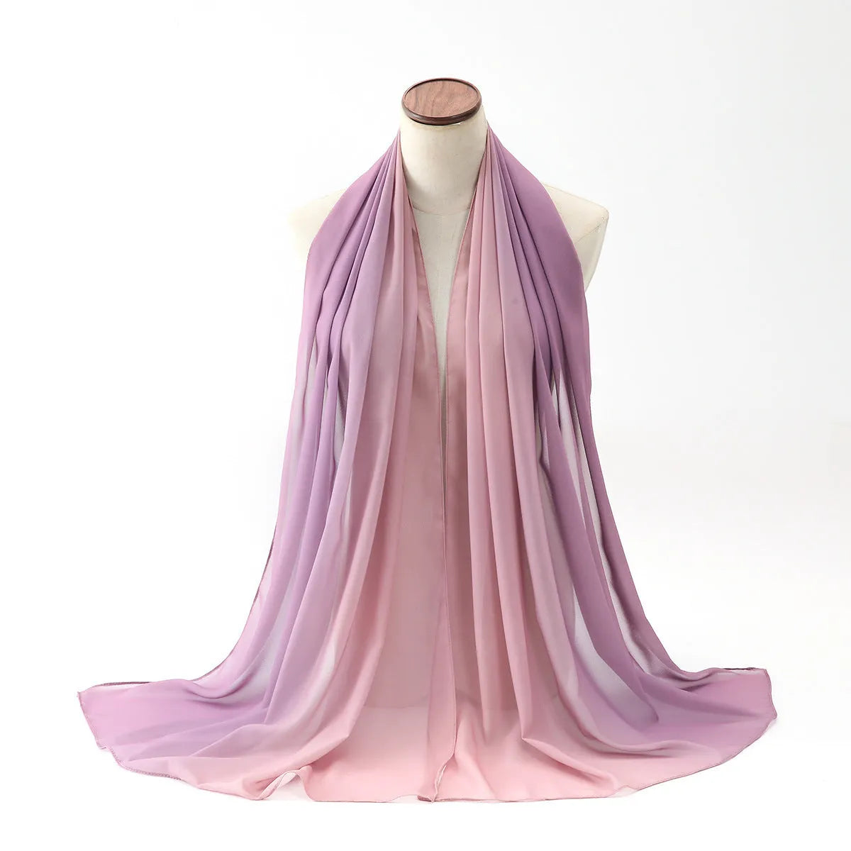 Long lightweight chiffon summer scarf for women draped to show its 175cm length and soft fabric.