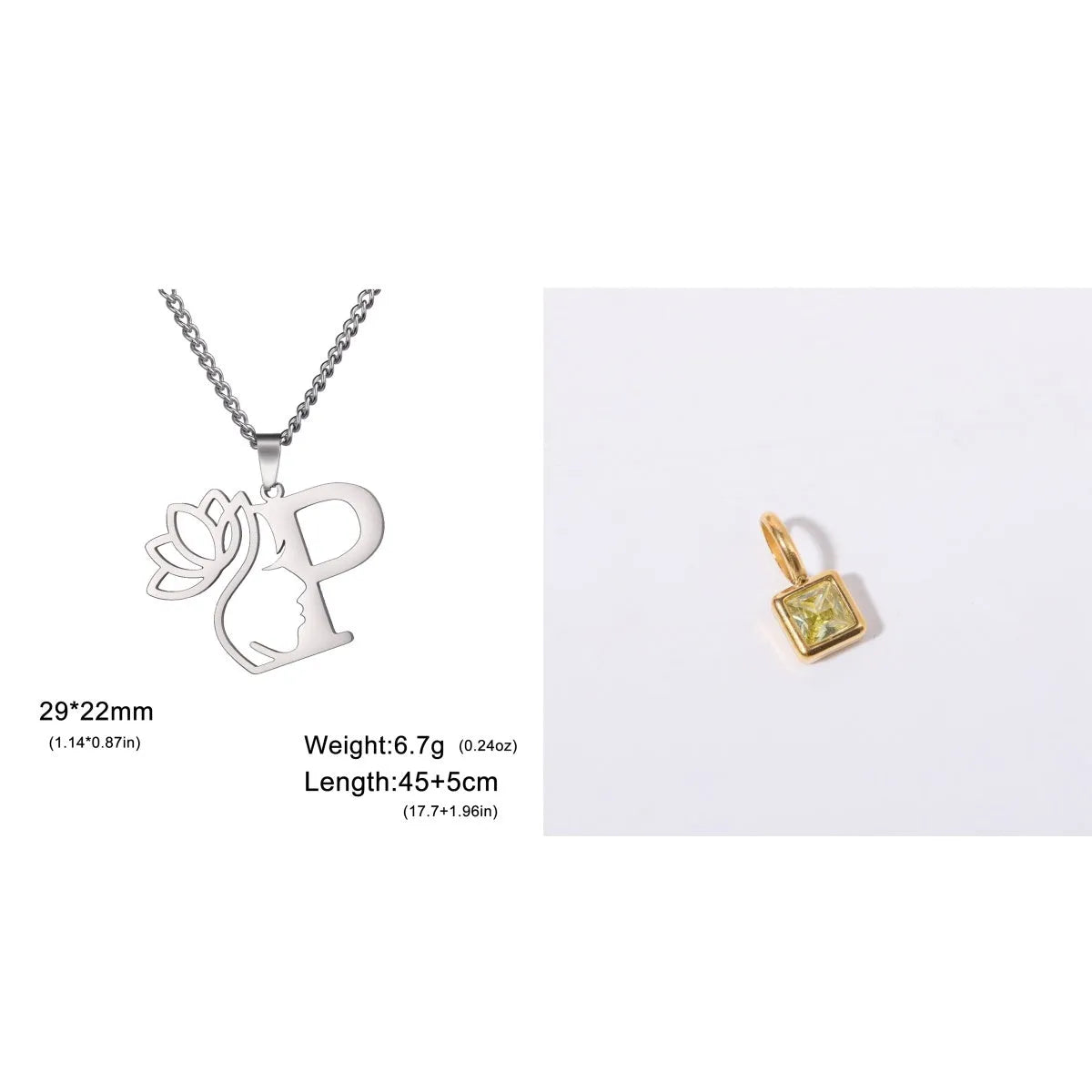 Stainless steel necklace with cross chain and a single initial letter pendant in gold tone.