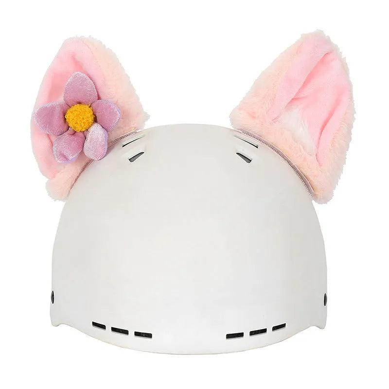 Cartoon-themed plush fabric helmet cover and ear decorations set for motorcycles and bicycles.
