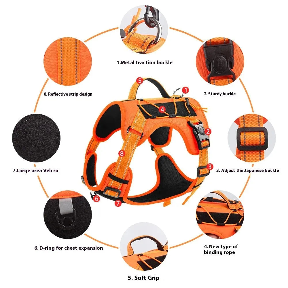 Reflective dog vest harness with hand-holding rope attachment in multiple colours and sizes