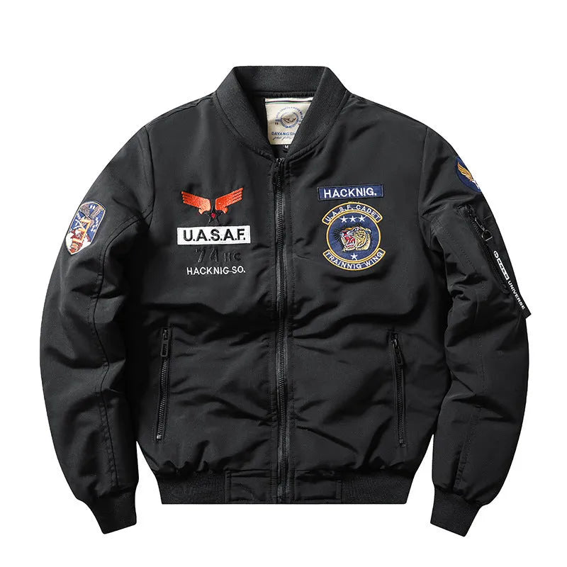 Men's slim-fit retro motorcycle coat with stand collar and embroidery in four colour options