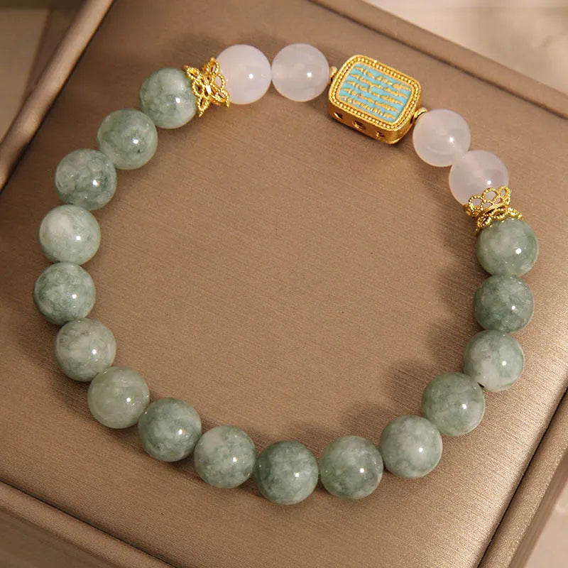 Oil green emerald crystal bracelet with five scriptures on handwoven rope for women