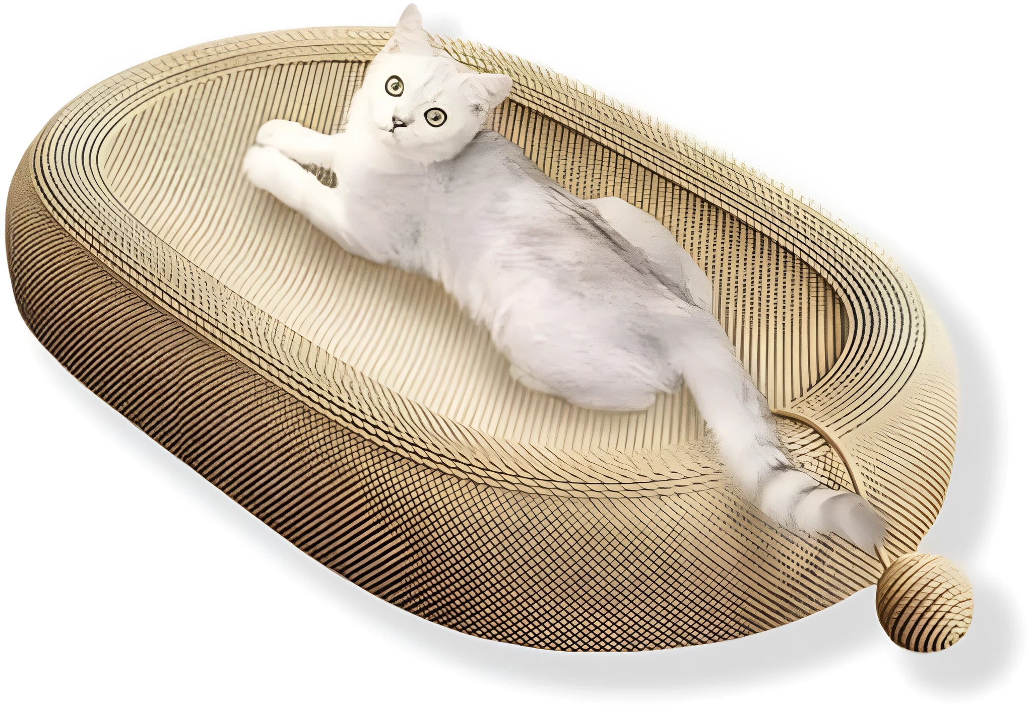 Large rectangular sisal cat scratching board with a built-in cat bed lounge on top.