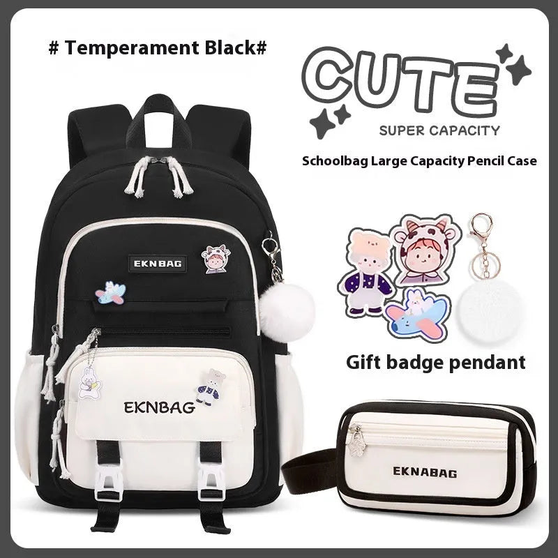 Girls waterproof Oxford cloth school backpack with curved straps and spine protection in solid colours for grade 5-6 students