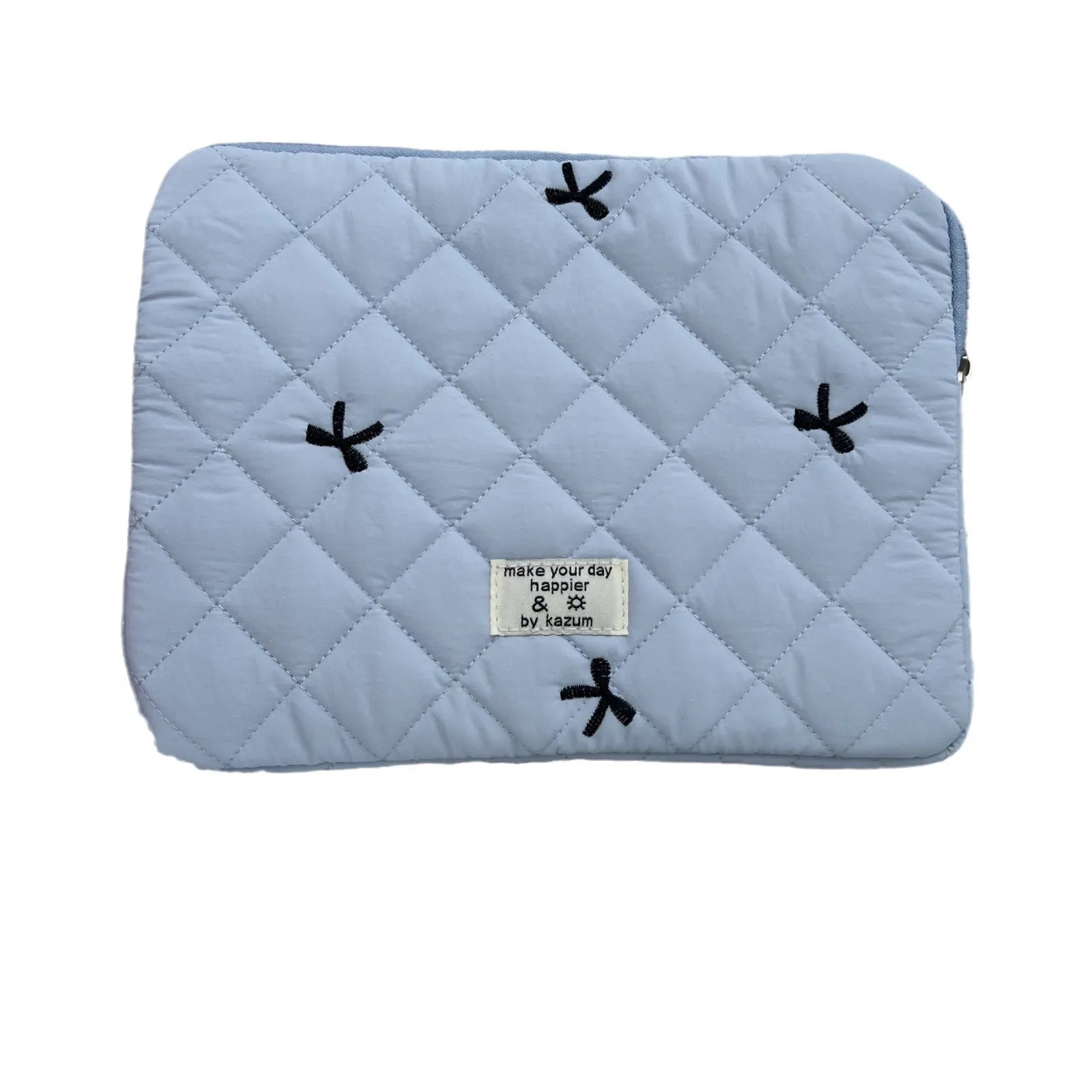 Laptop sleeve bag with rhombus embroidered bow in light blue colour