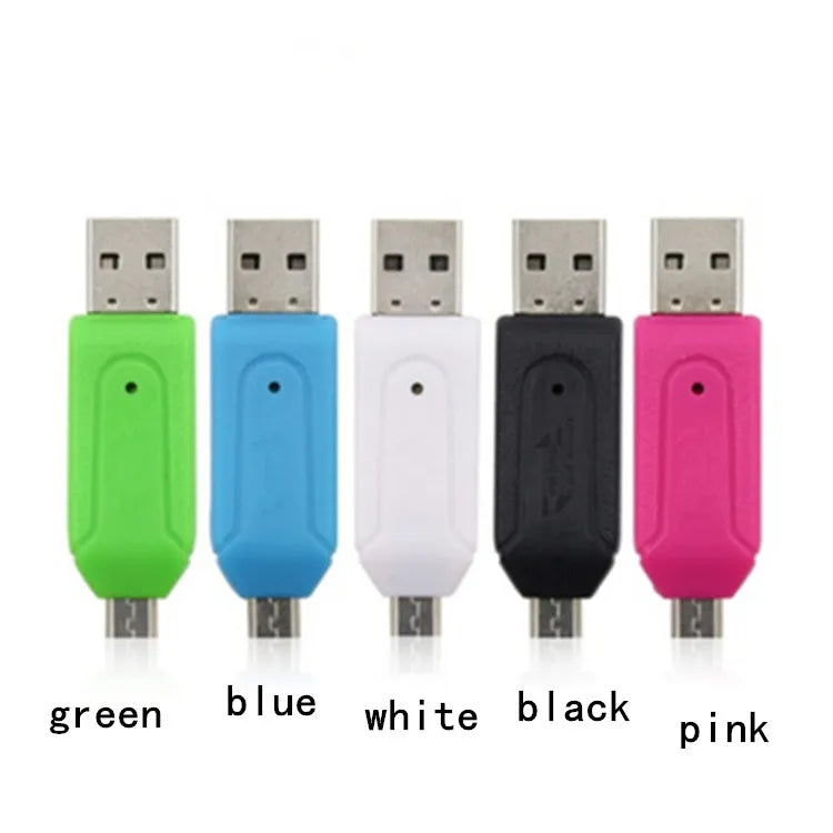 OTG card reader with micro USB connector for Android phones and standard USB for computers