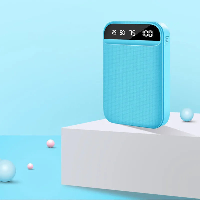 Compact plastic power bank showing multiple colour options and capacity sizes