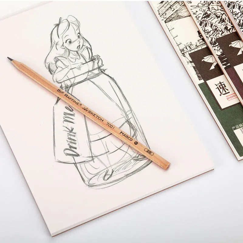 A4 sketch book with coil binding showing lay-flat pages, available in multiple paper weights and sizes for drawing