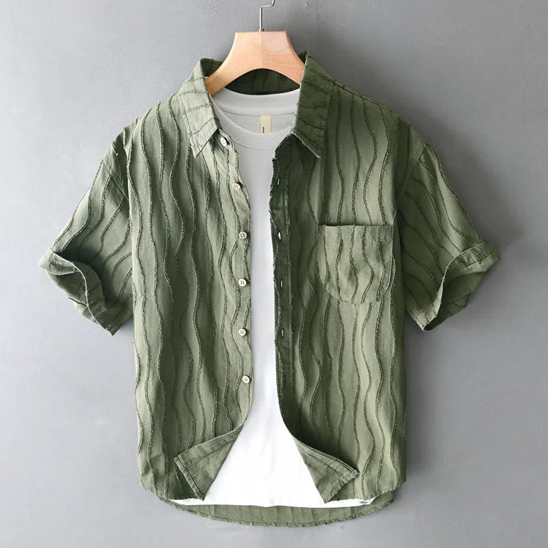 Men's apricot coloured pure cotton short sleeve casual shirt with loose fit