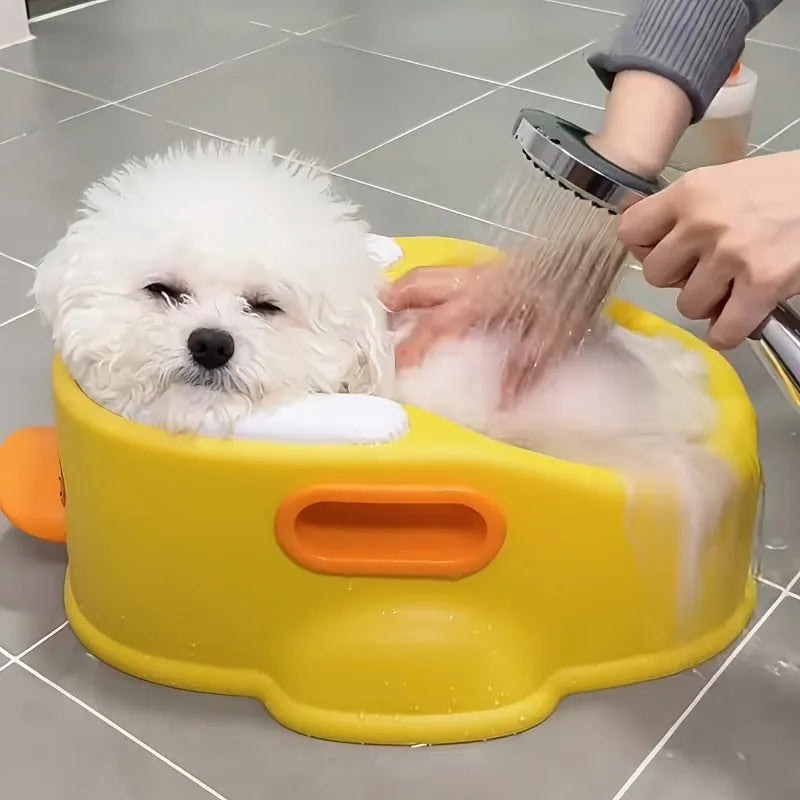 Duck-shaped PVC bathtub for dogs and cats in blue, pink or yellow colour