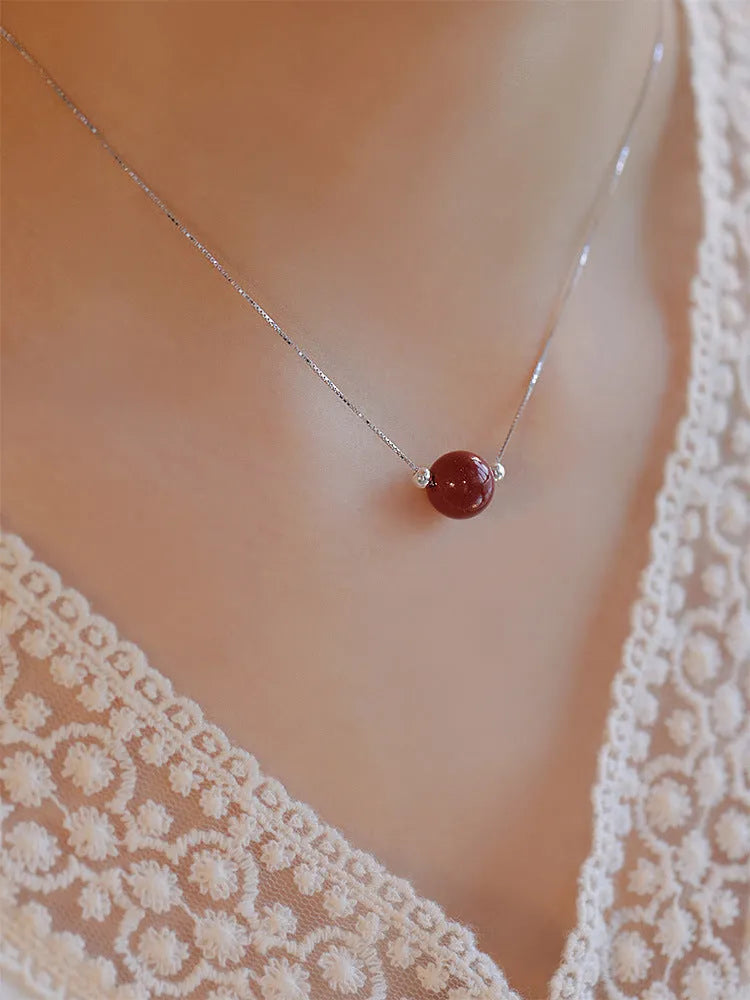 Cinnabar 925 sterling silver necklace for women with handcrafted pendant on adjustable clavicle chain