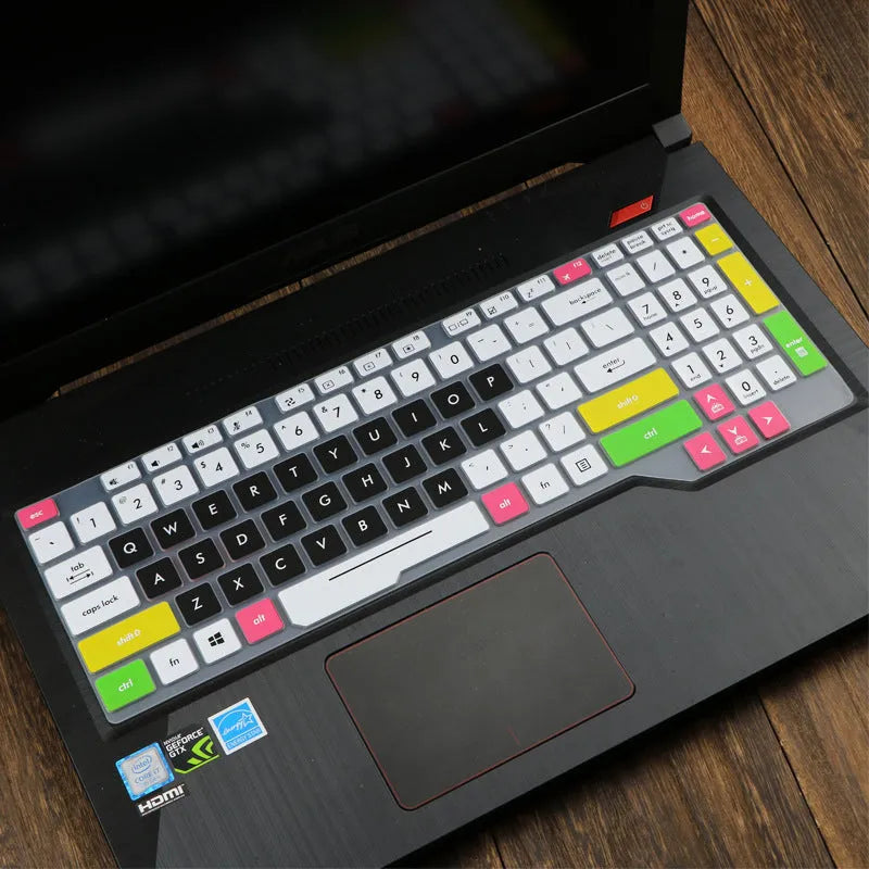 ASUS Flight laptop keyboard protective film cover shown in gradient blue on a laptop