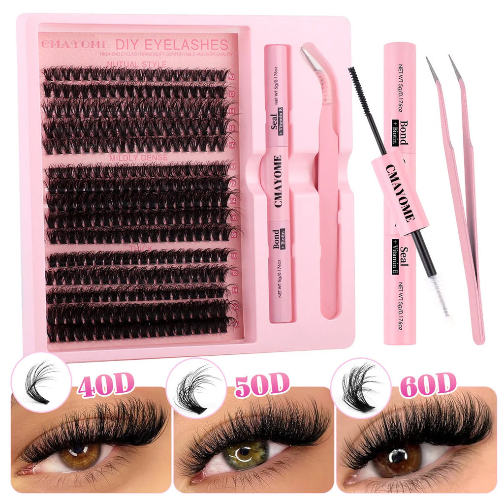 Segment cluster DIY false eyelash extension kit with application tweezers