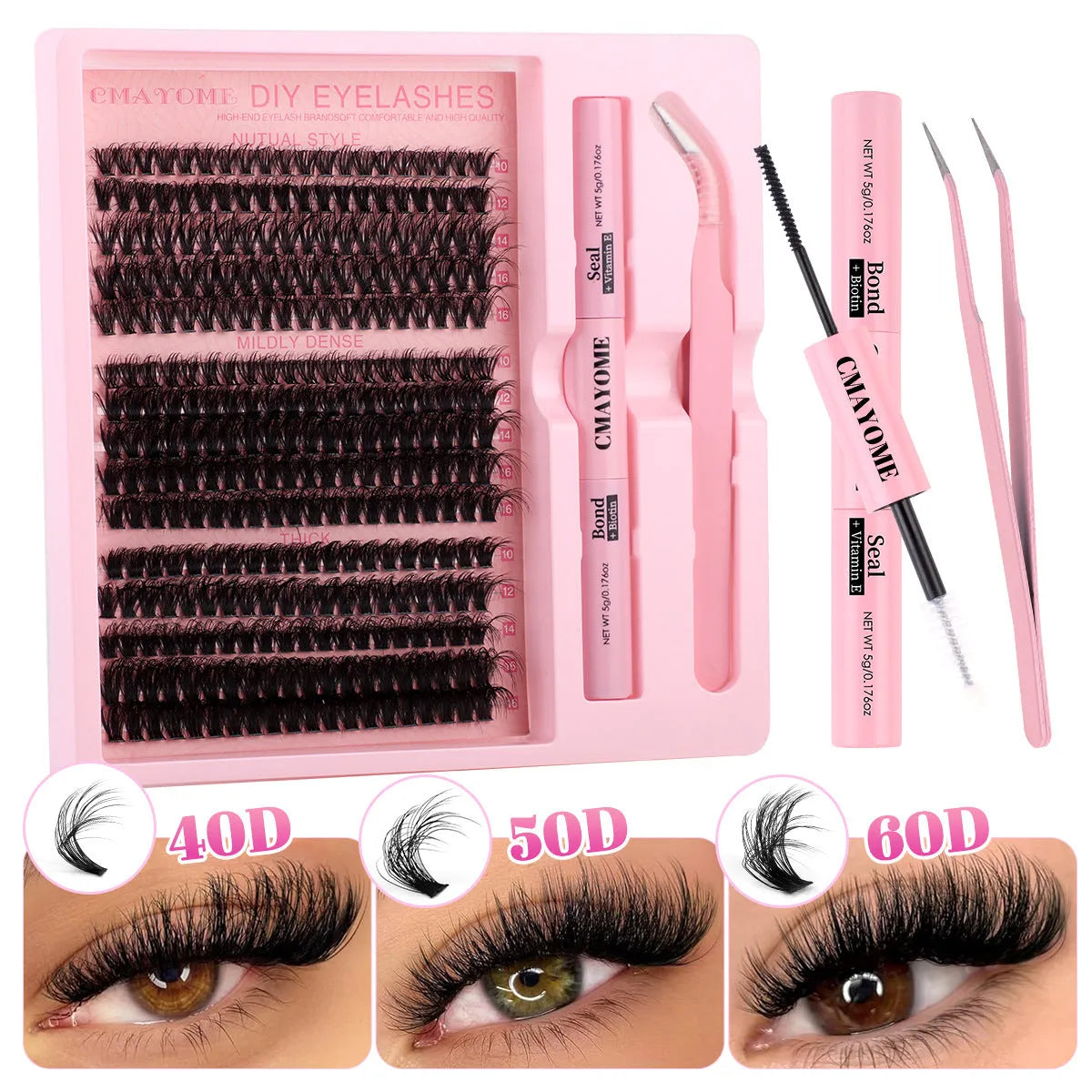 Segment cluster DIY false eyelash extension kit with application tweezers