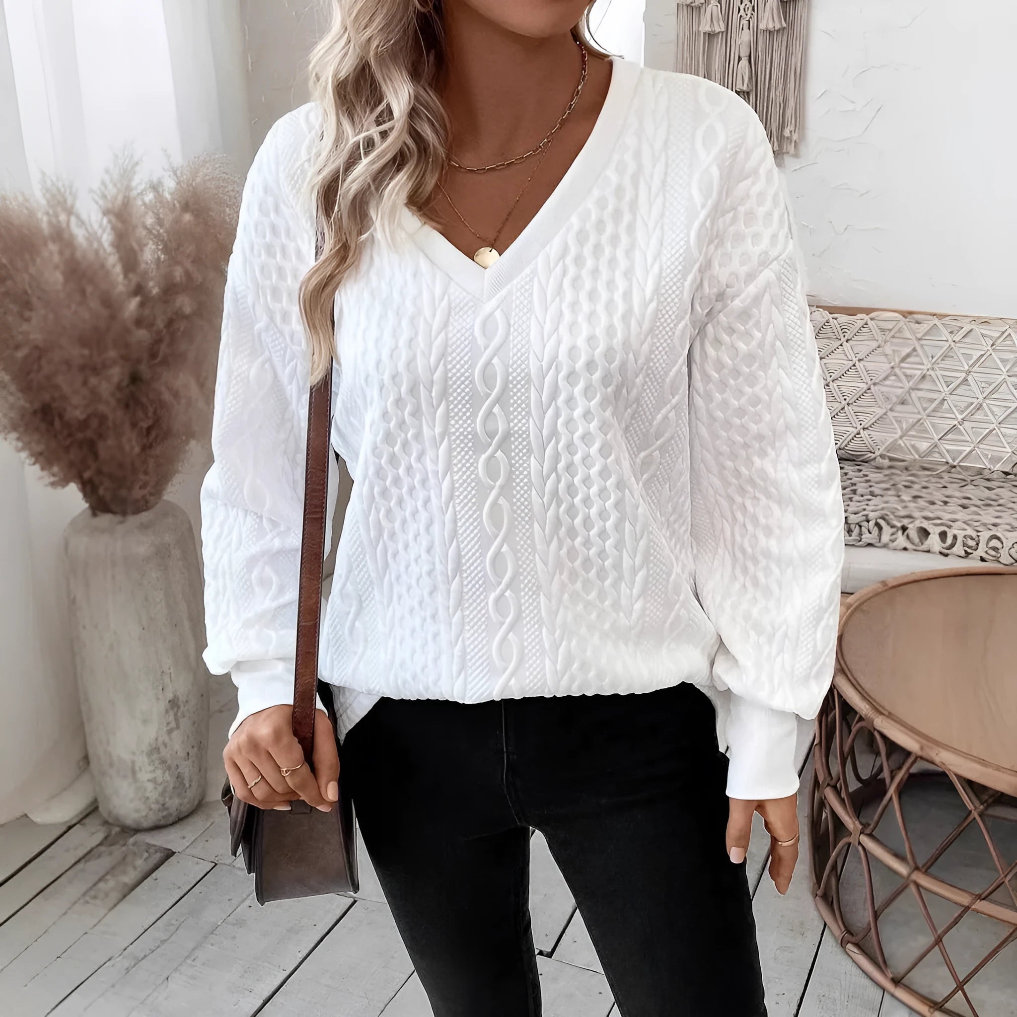 Milky white loose fit T-shirt with 3D pattern in Japanese Korean casual style