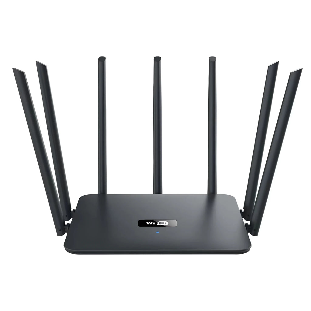 Dual-band gigabit Wi-Fi router in black or white with multiple antennas for whole home coverage
