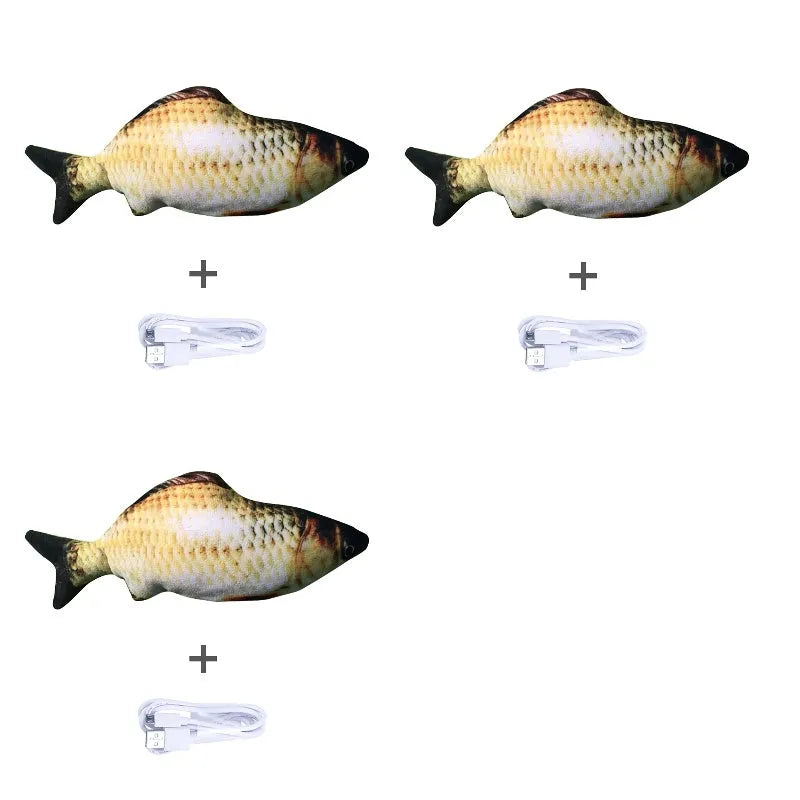 Electronic jumping fish cat toy with USB charging cable, 30cm multicolour fish design