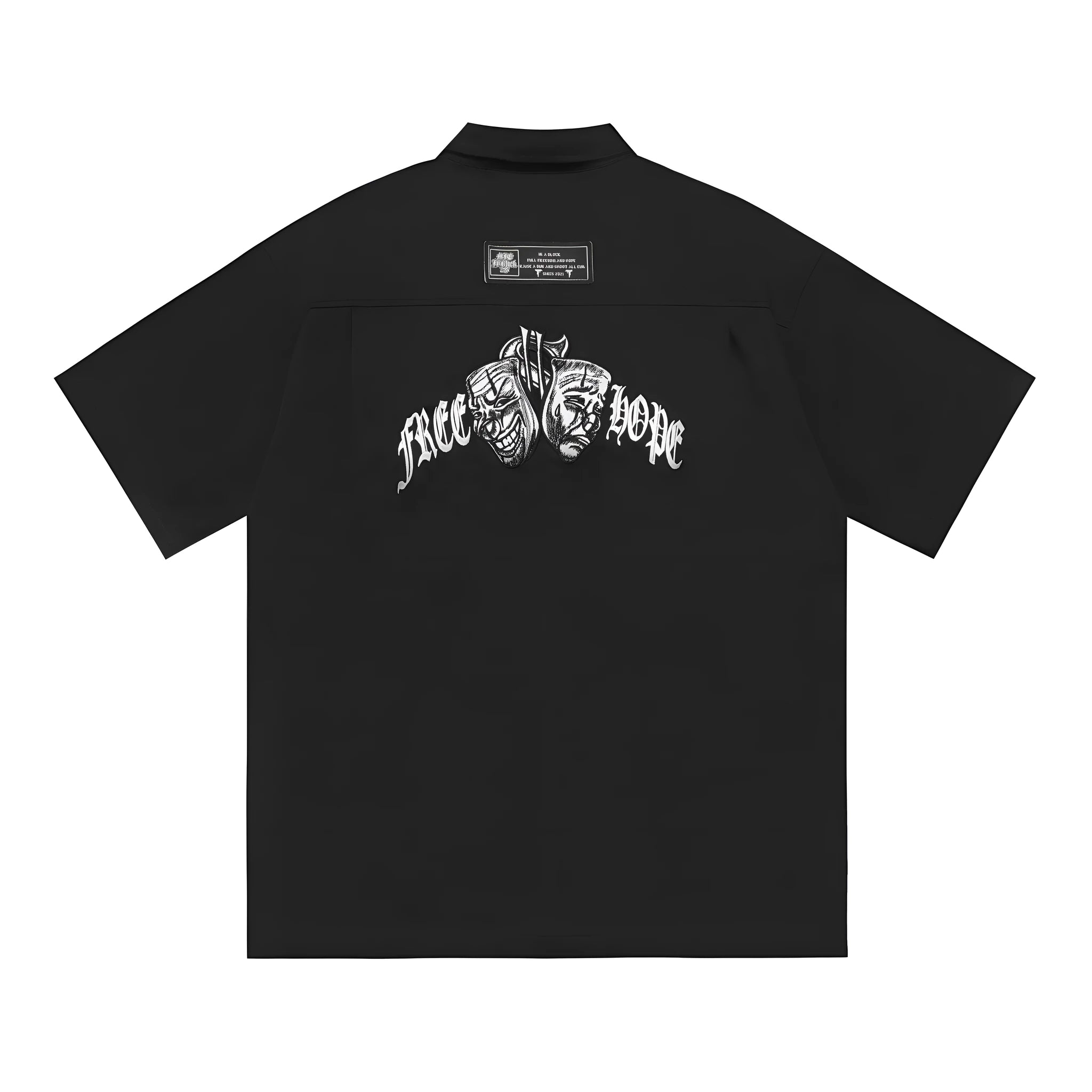 Men's black cotton blend half-sleeve loose fit shirt with embroidery