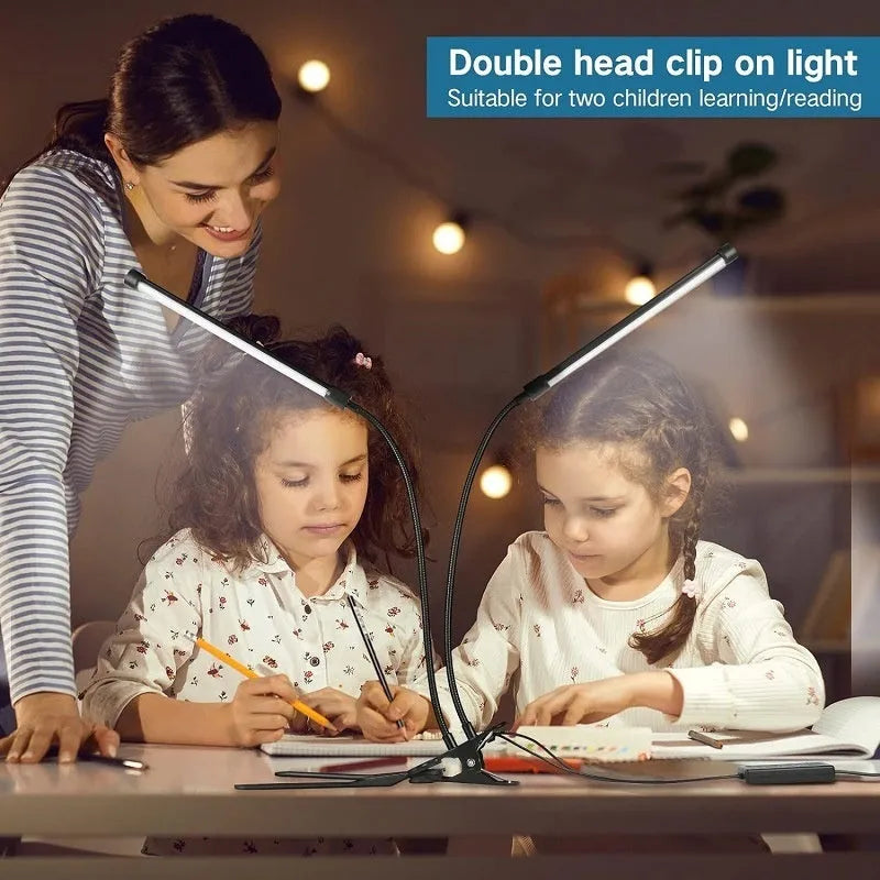 Black and white USB-powered LED desk lamp measuring 26cm length for student dormitory study