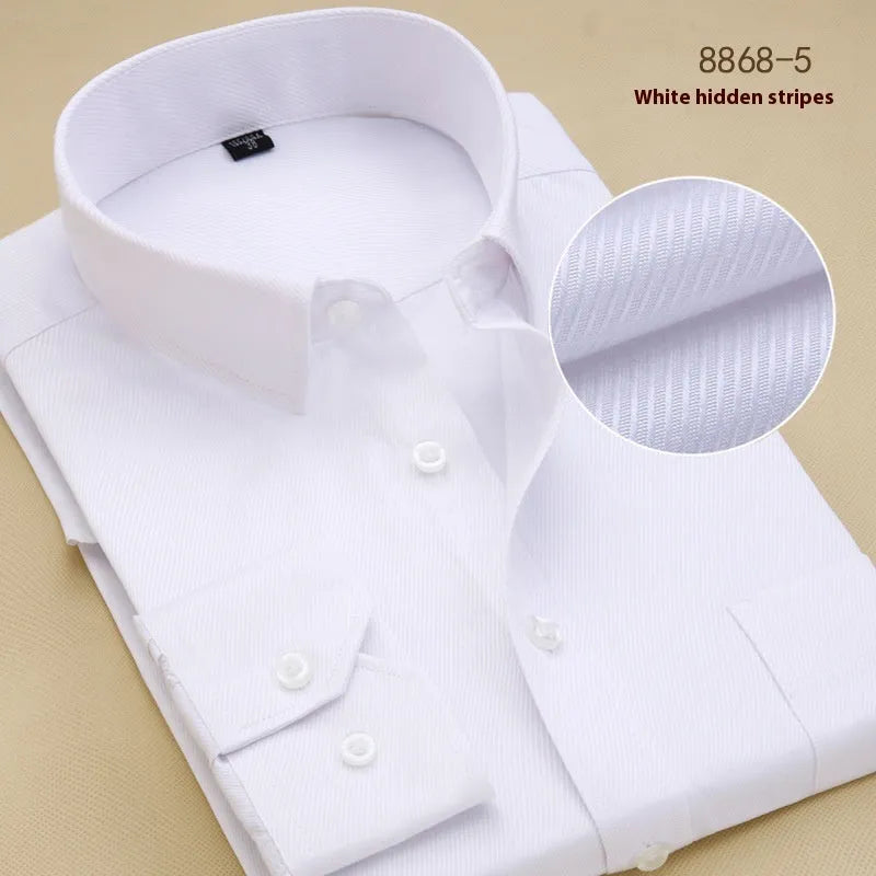 Men's black slim fit business shirt with long sleeves and cotton fabric