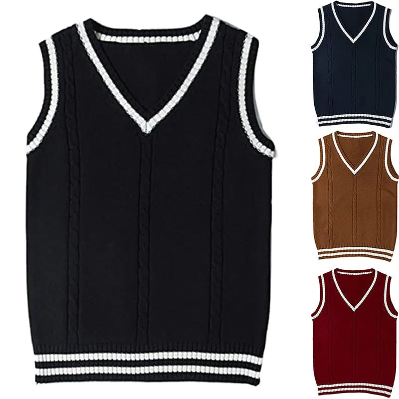Women's V-neck striped waistcoat sweater in slim fit acrylic knit